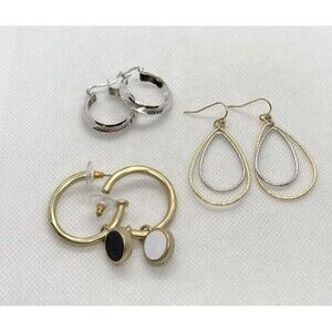 Vintage - Now Lot of 3 Pairs‎ Gold Tone Silver Tone Hoop Dangle Pierced Earrings